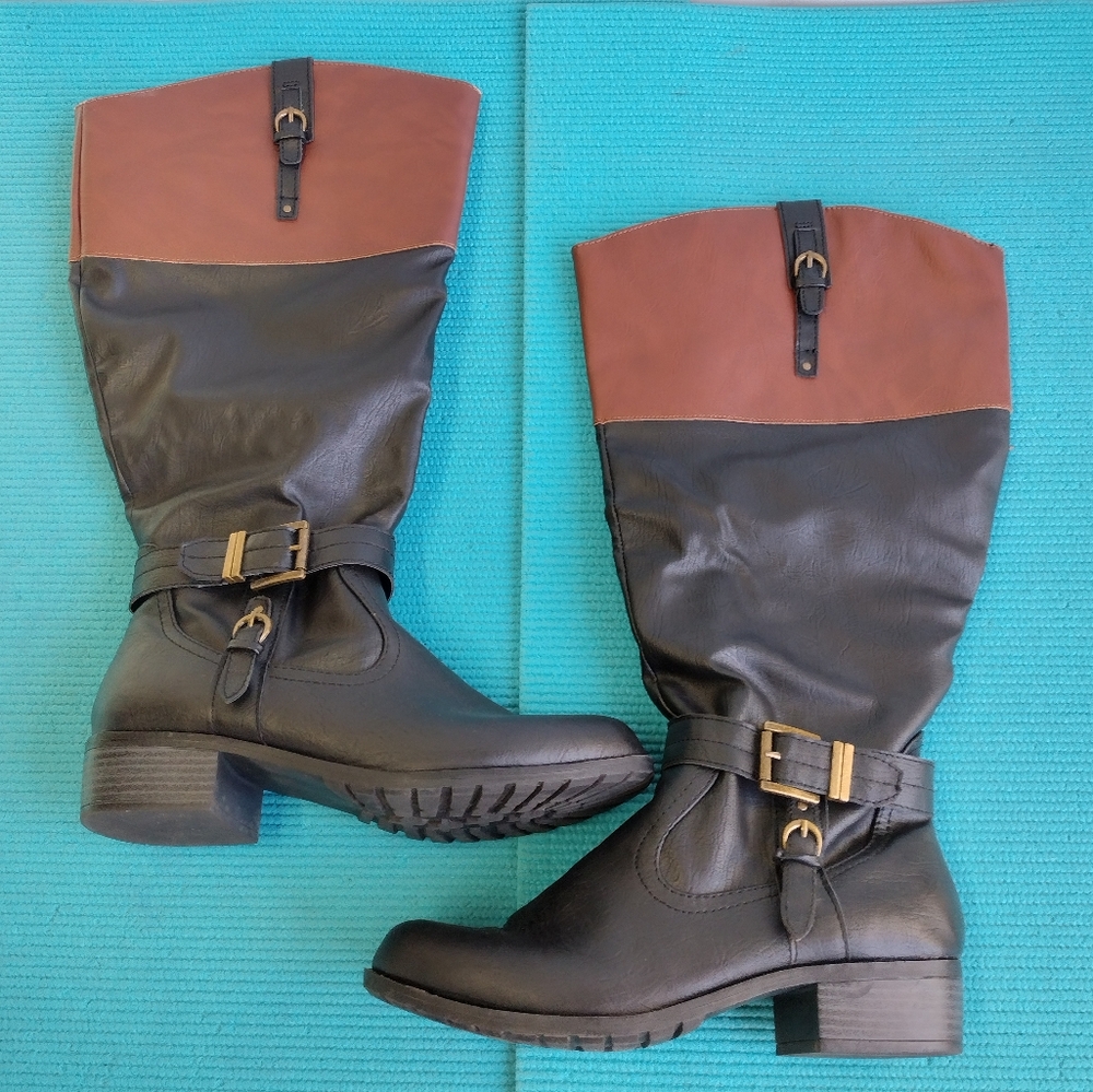 Avenue Victoria Faux Leather Zip Biker Riding Knee High Boots 9.5W